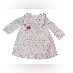 6-9M Baby Girl Cottage Core Floral/Forest Animal Print Long Sleeve Dress